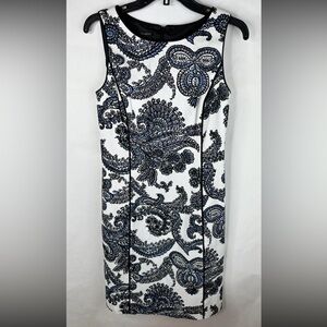 Talbots Women’s Dress 6 Sheath White Blue Paisley Sleeveless Lined Cotton Blend